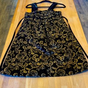 Shimmering gold & black empire waist jacquard dress w/ satin trim size 6